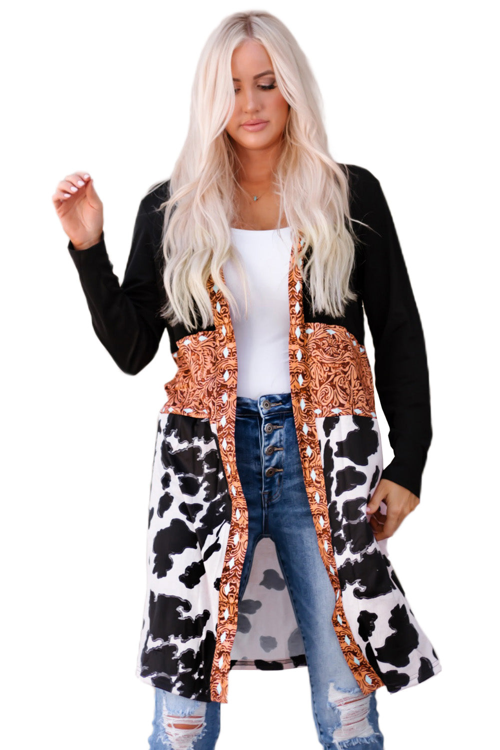 Western Pattern / Cow Patchwork Cardigan