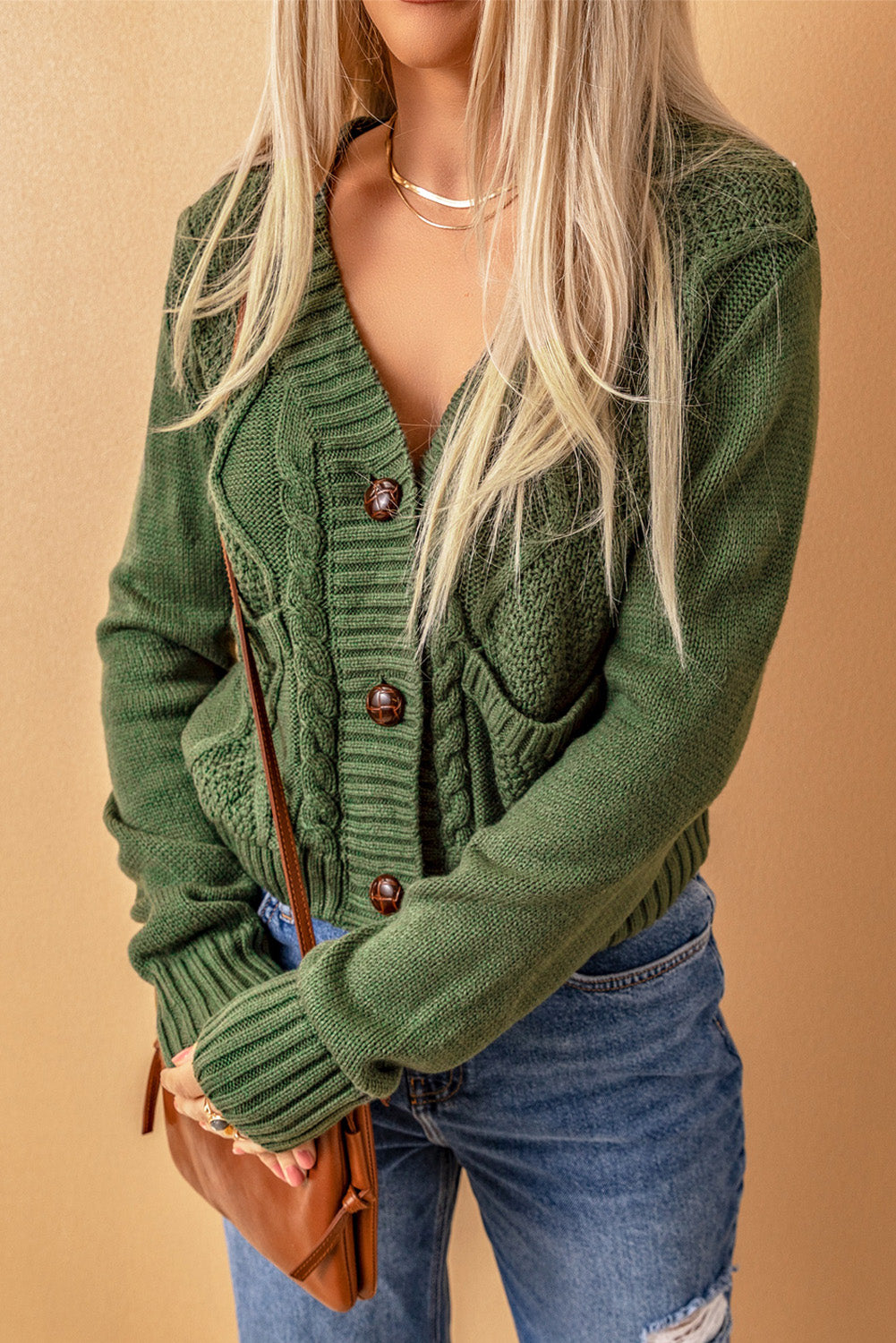Green Textured Cardigan