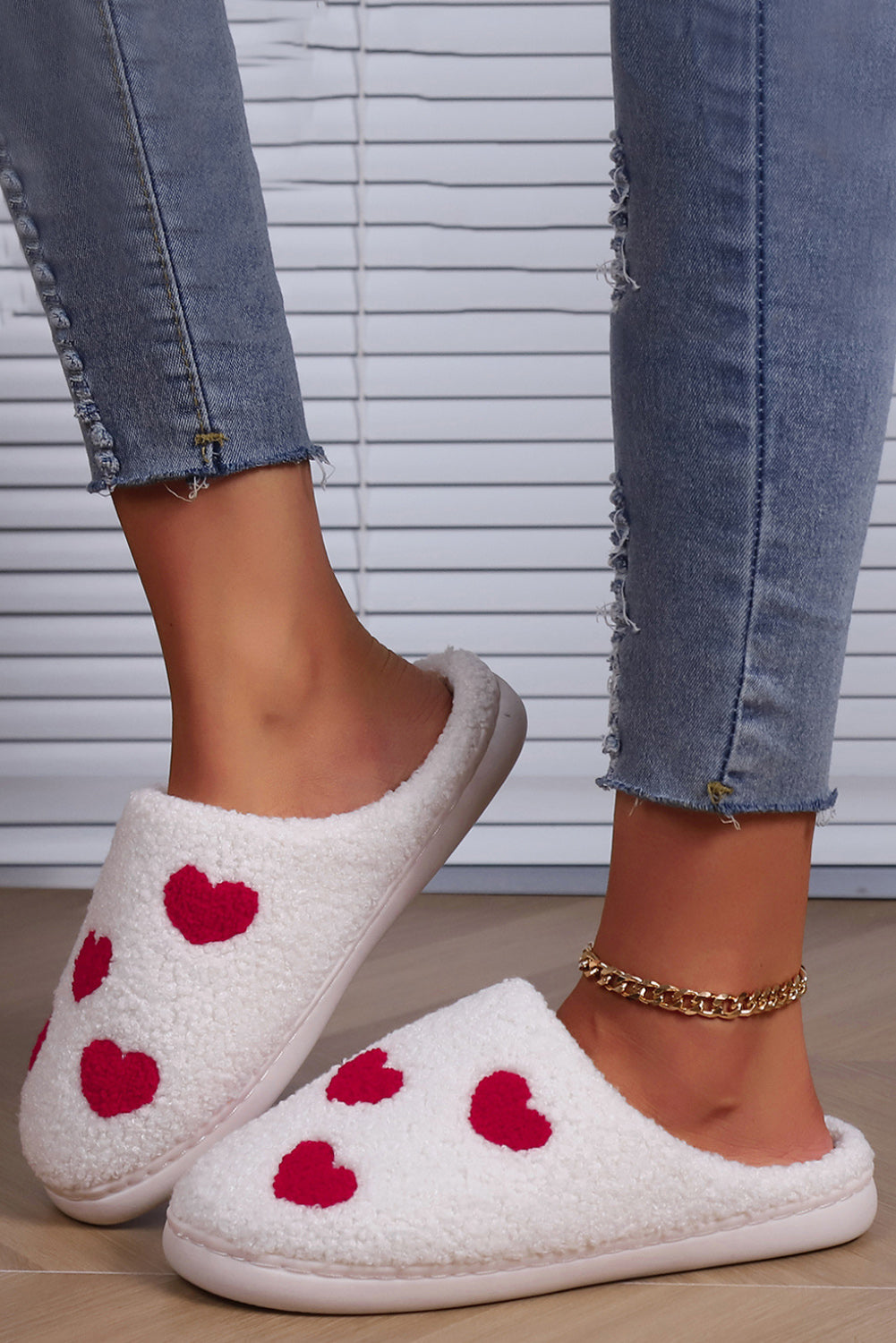 White Valentines Day Plush Slippers