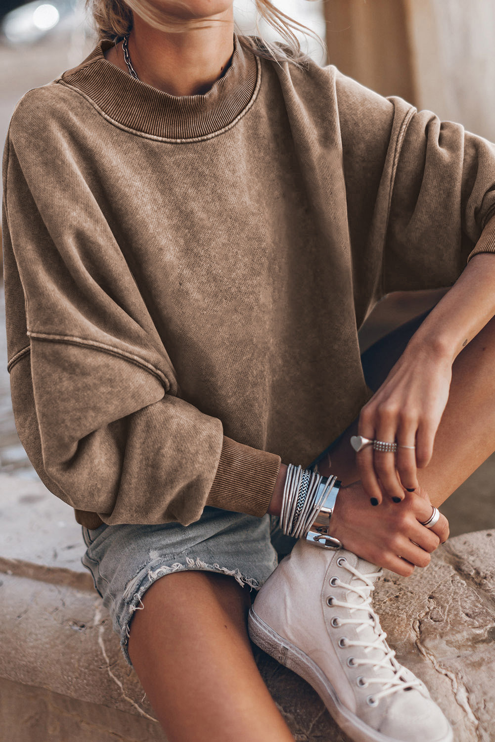 Sky Blue Drop Shoulder Crew Neck Pullover Sweatshirt