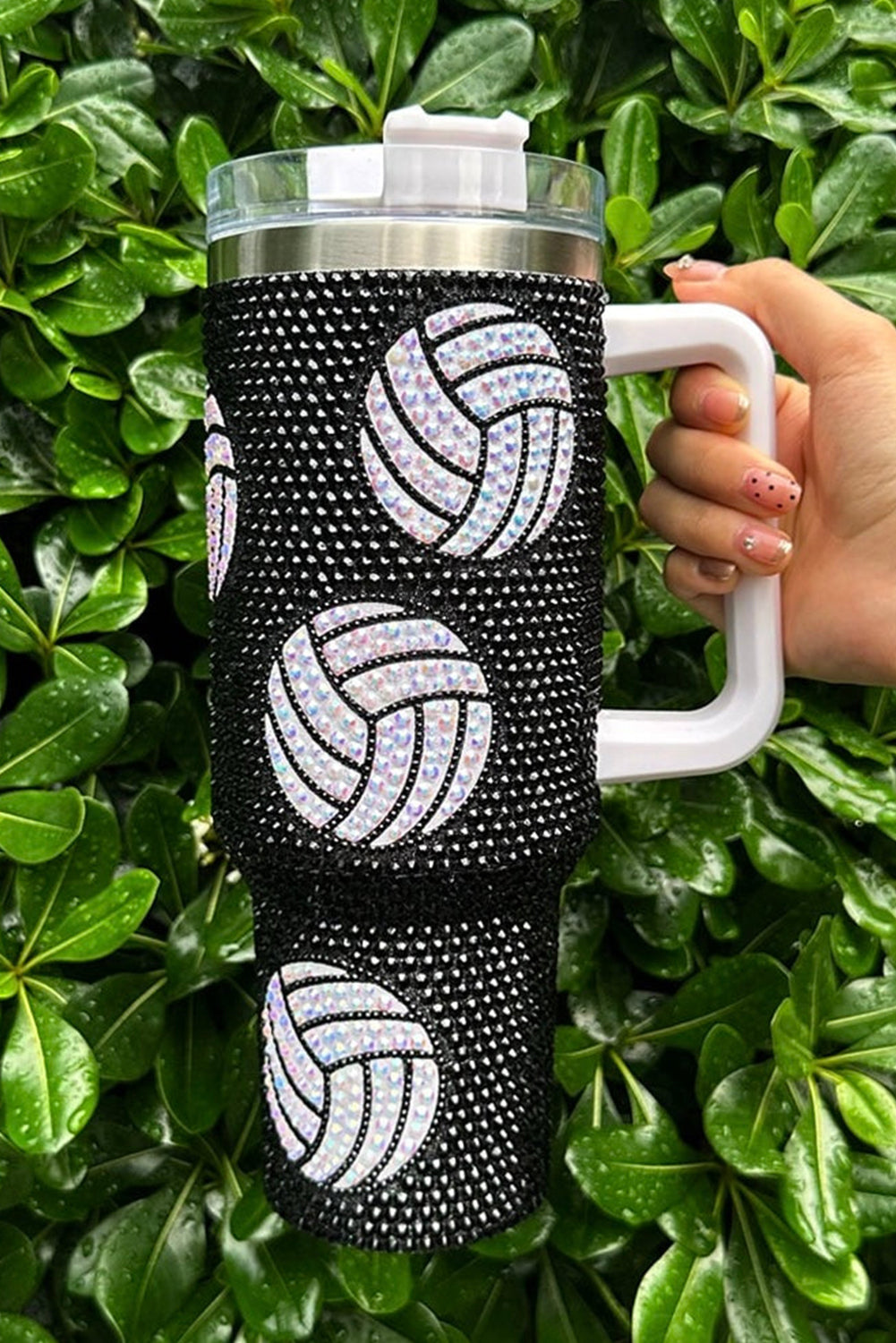 40 Oz Rhinestone Volleyball Tumbler with Handle
