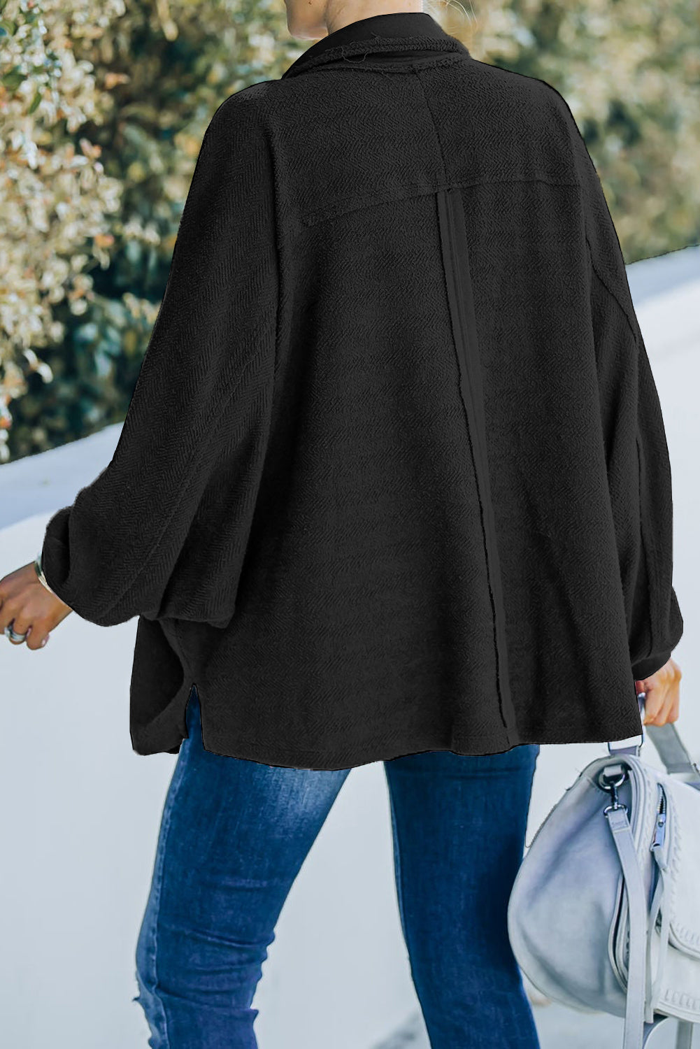 Black Plus Long Sleeve Flap Pocket Henley Top