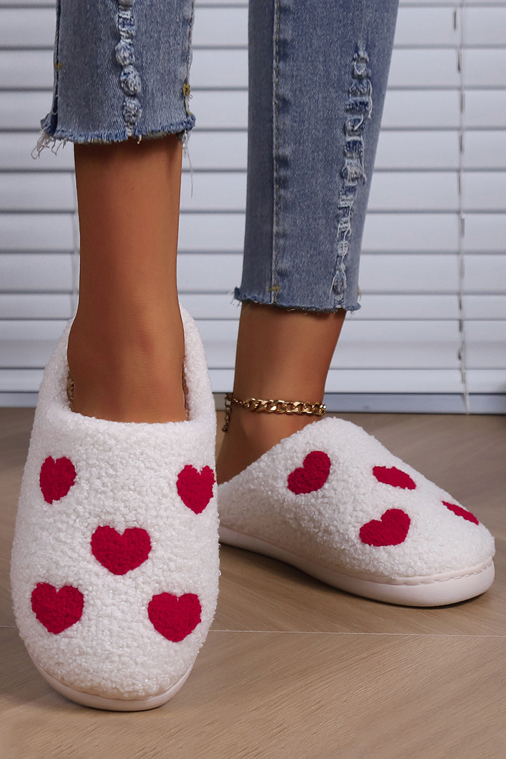 White Valentines Day Plush Slippers