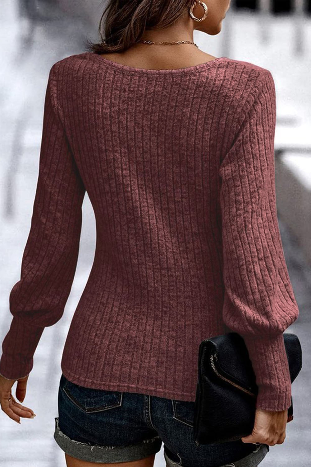 Ribbed Bishop Sleeve Top