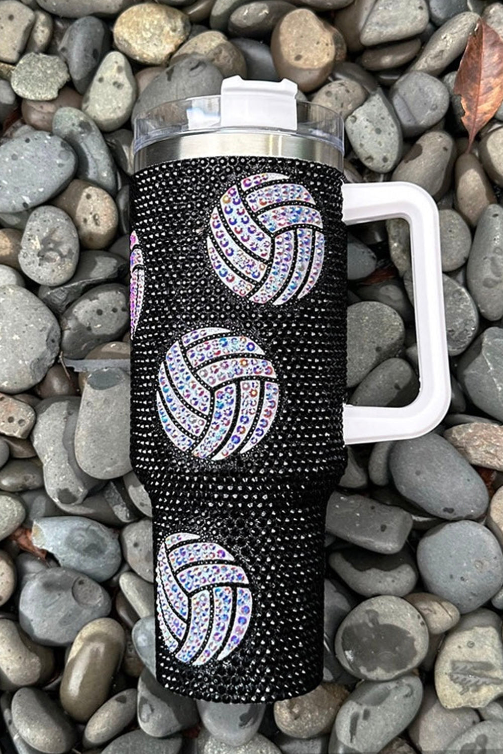 40 Oz Rhinestone Volleyball Tumbler with Handle