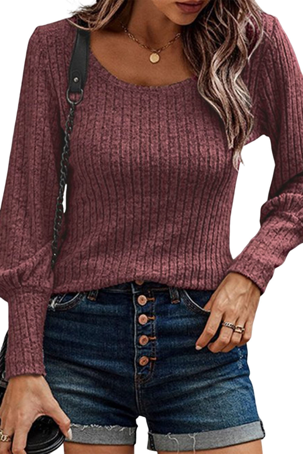 Ribbed Bishop Sleeve Top