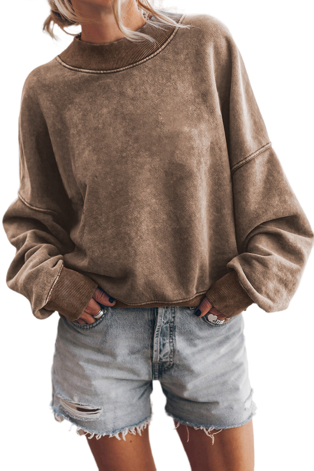Sky Blue Drop Shoulder Crew Neck Pullover Sweatshirt