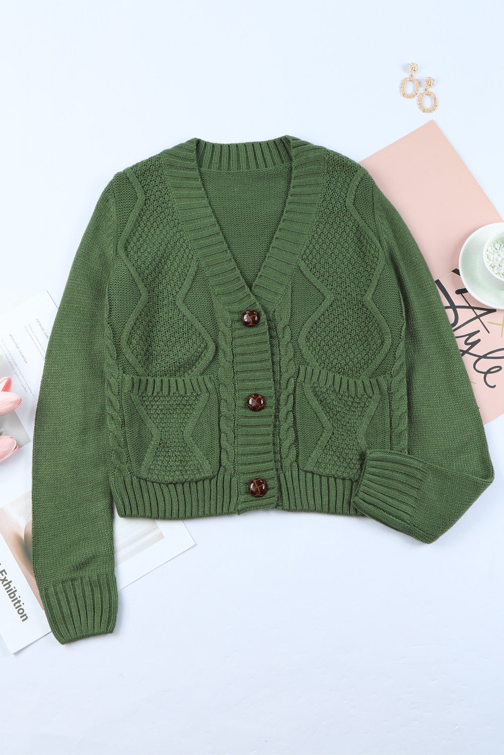 Green Textured Cardigan