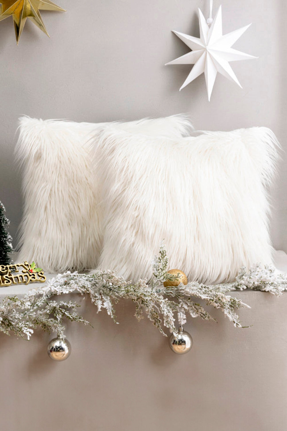 White Long Faux Fur Square Decor Pillow Case