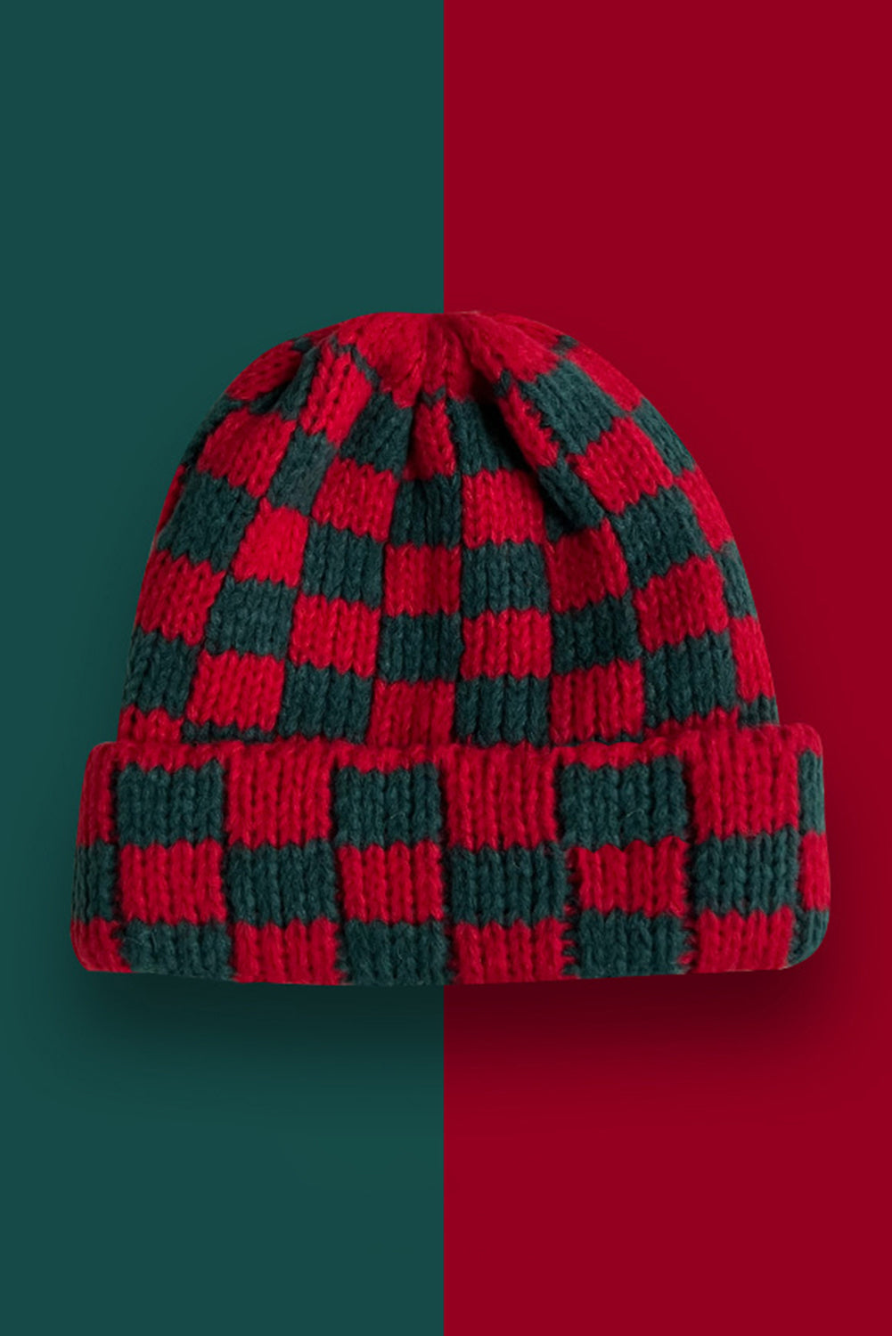 Black Two Tone Checkered Folded Eaveless Beanie Cap
