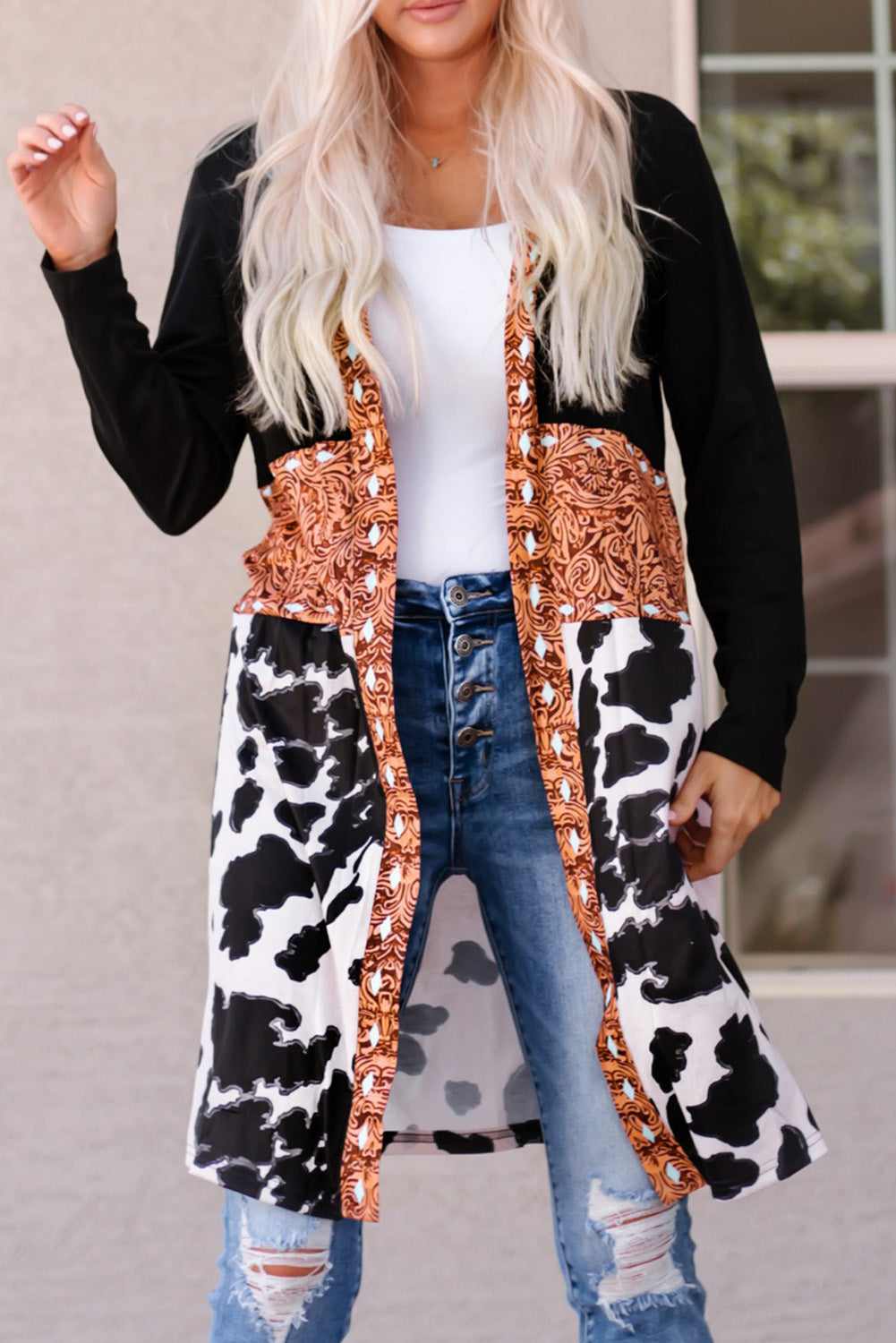 Western Pattern / Cow Patchwork Cardigan