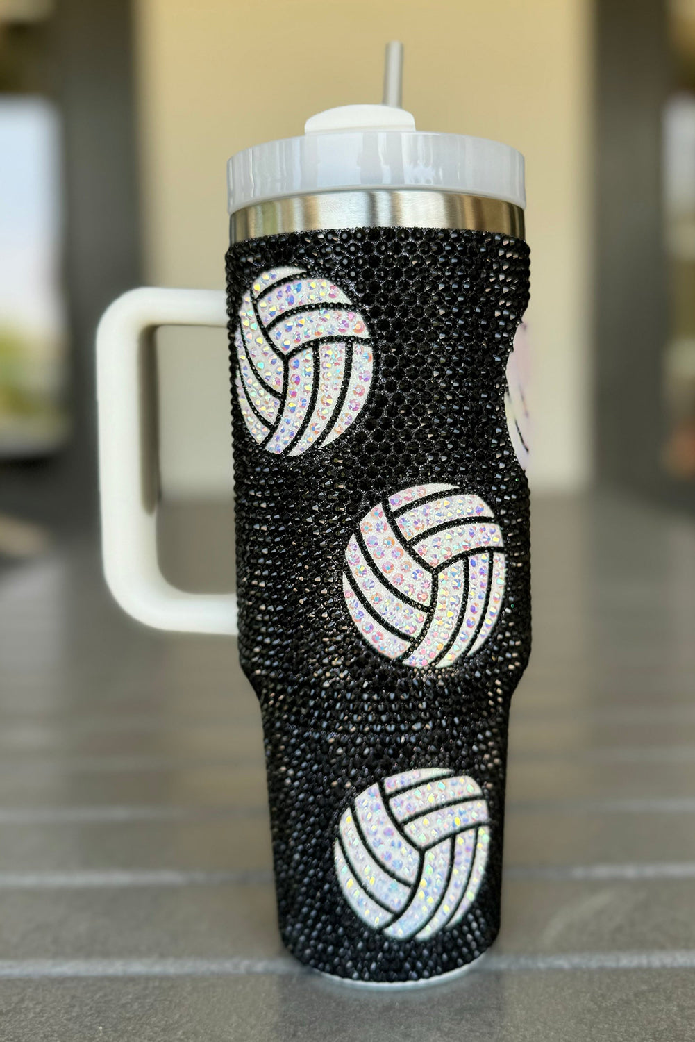 40 Oz Rhinestone Volleyball Tumbler with Handle
