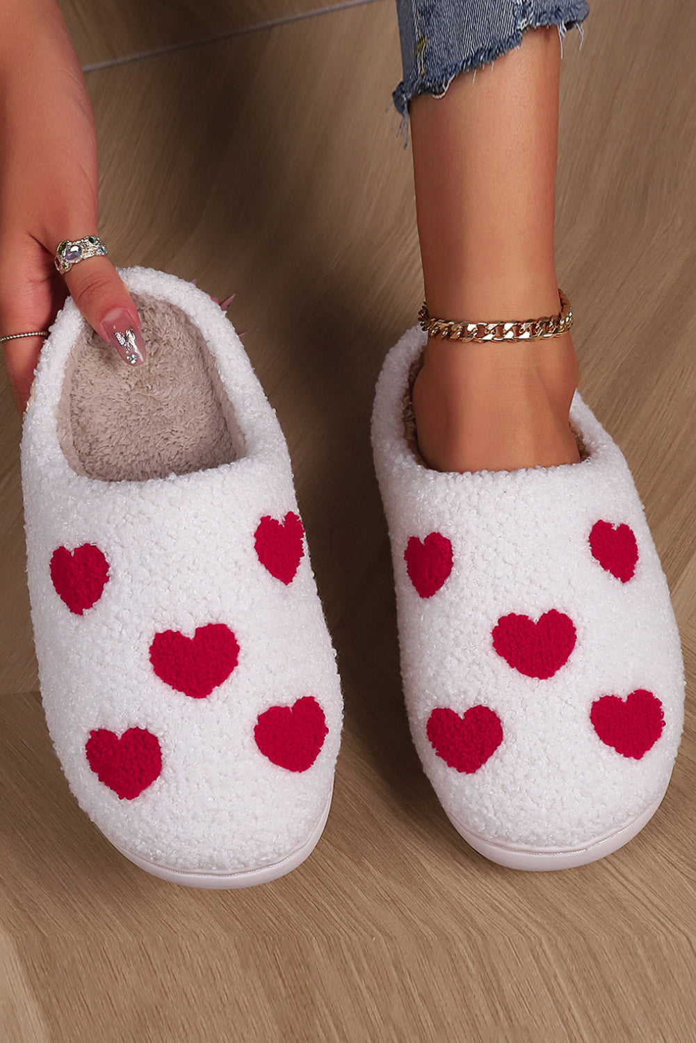 White Valentines Day Plush Slippers