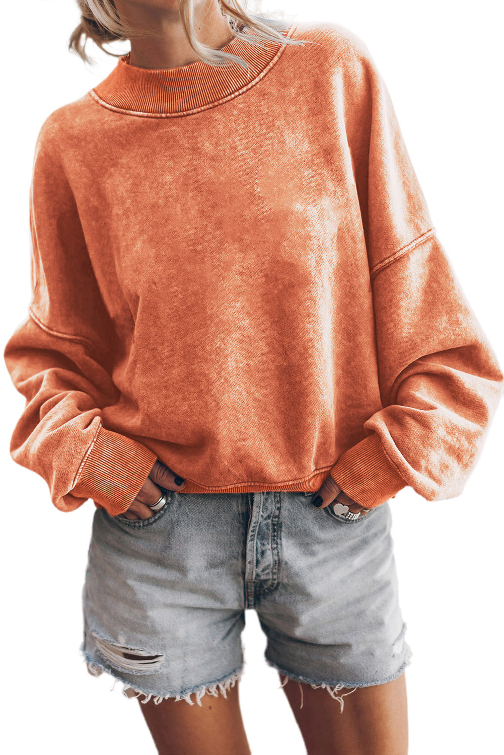Sky Blue Drop Shoulder Crew Neck Pullover Sweatshirt