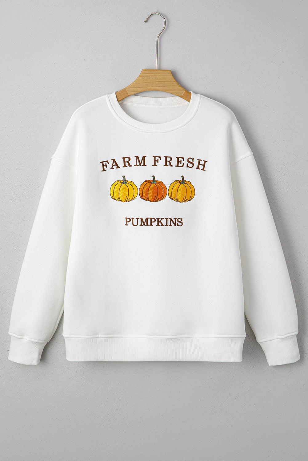 White FARM FRESH PUMPKINS Embroidered Sweatshirt