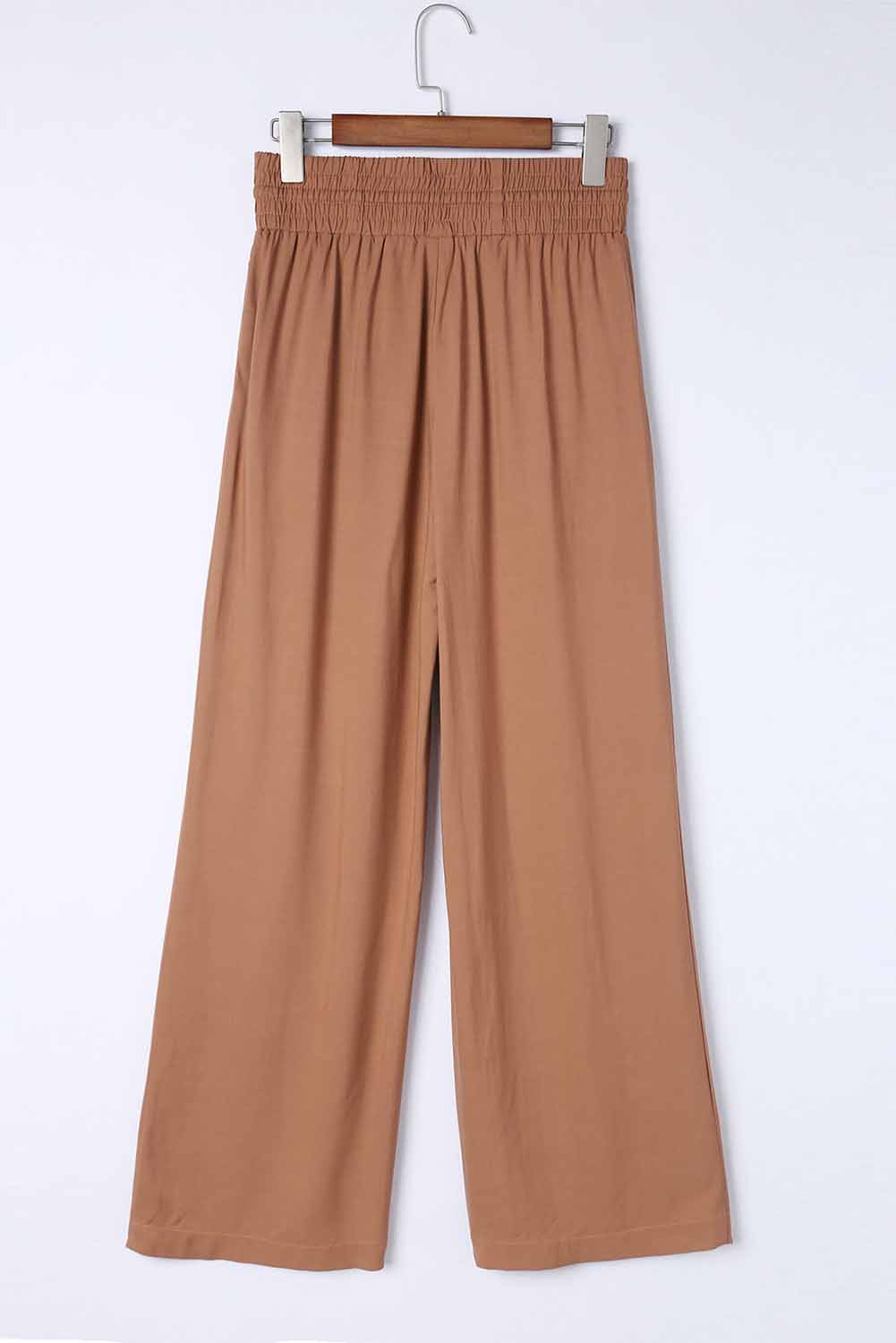 Brown Drawstring Elastic Waist Casual Wide Leg Pants