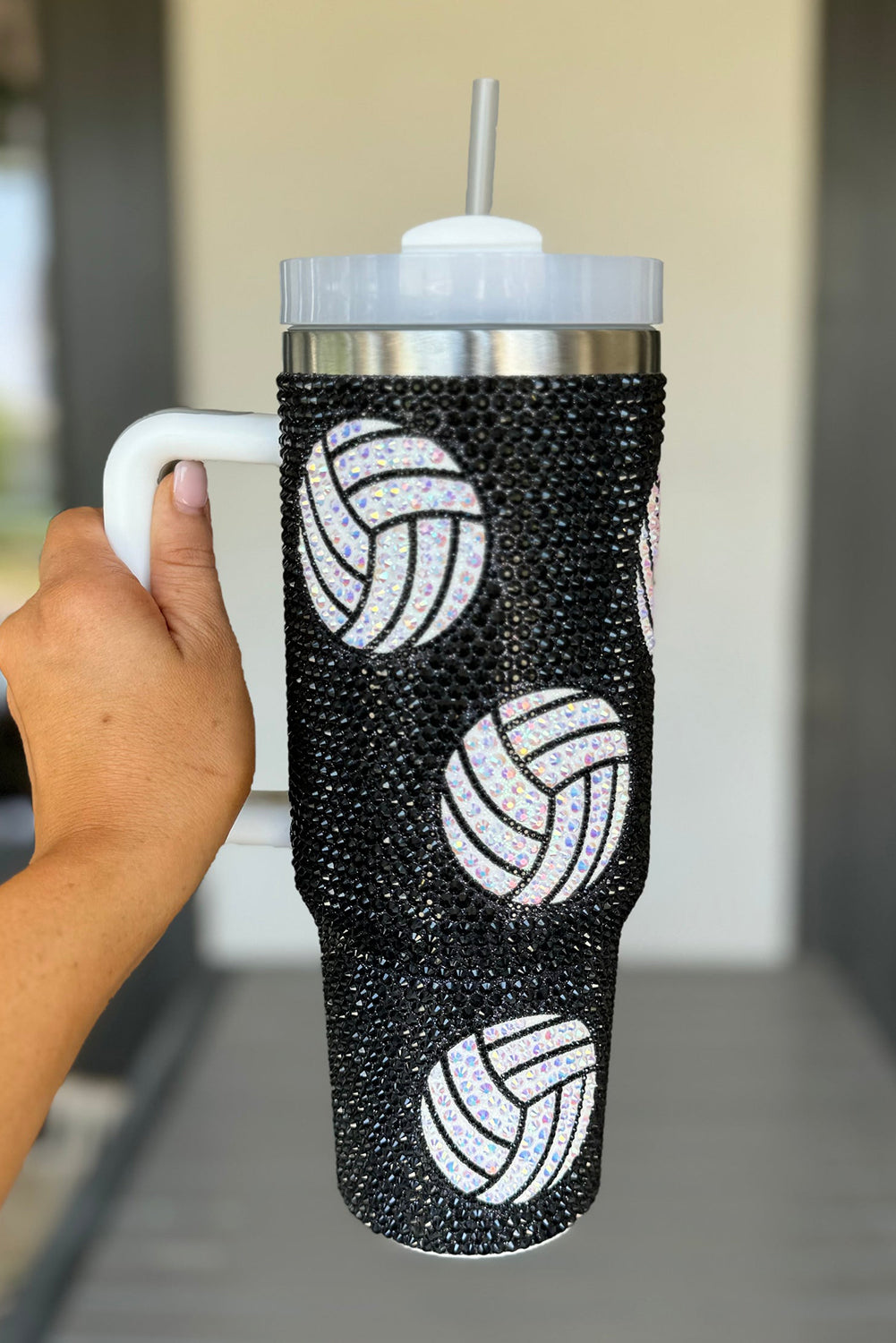 40 Oz Rhinestone Volleyball Tumbler with Handle