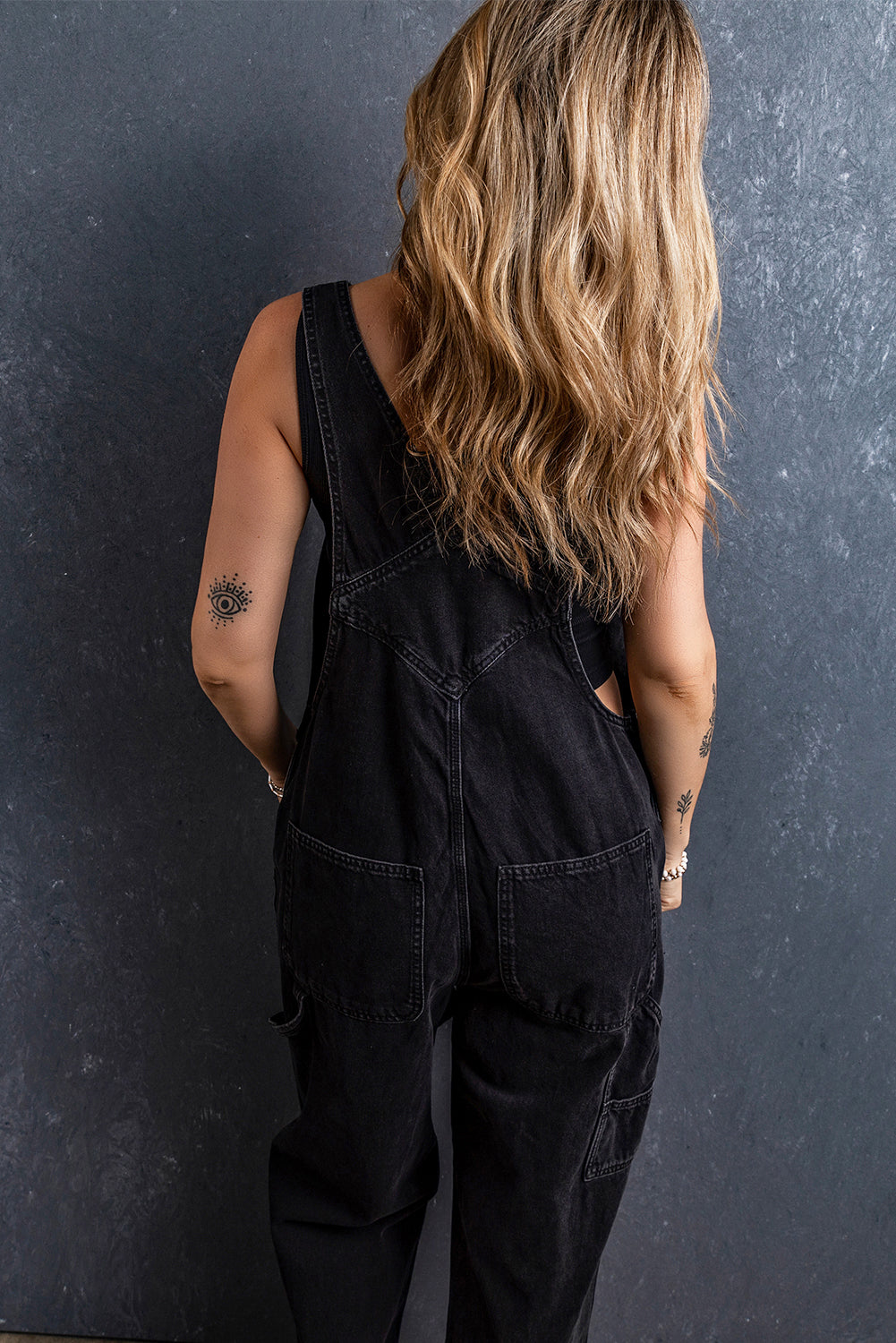 Black Adjustable Buckle Denim Overalls