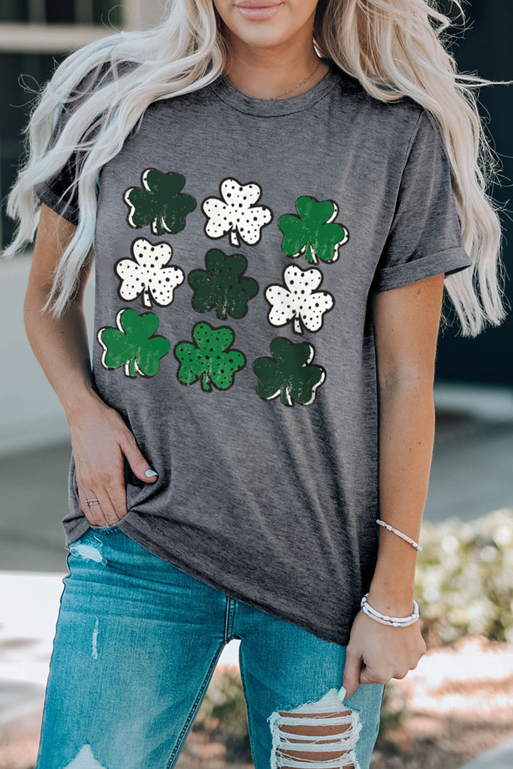 Gray Dotted Clovers T Shirt