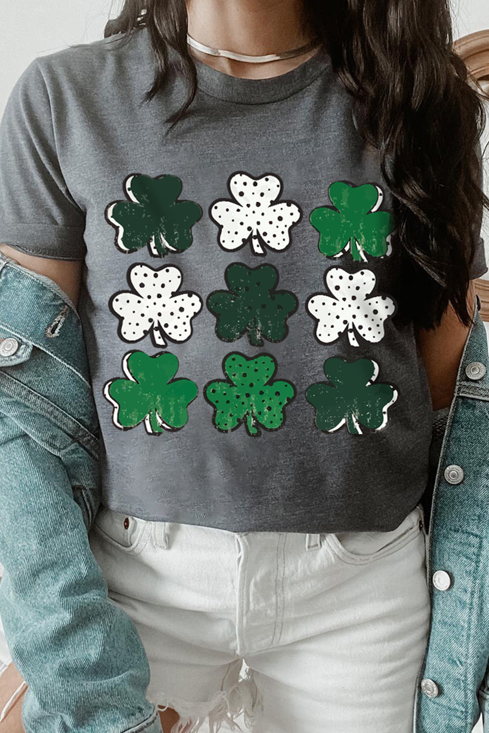 Gray Dotted Clovers T Shirt