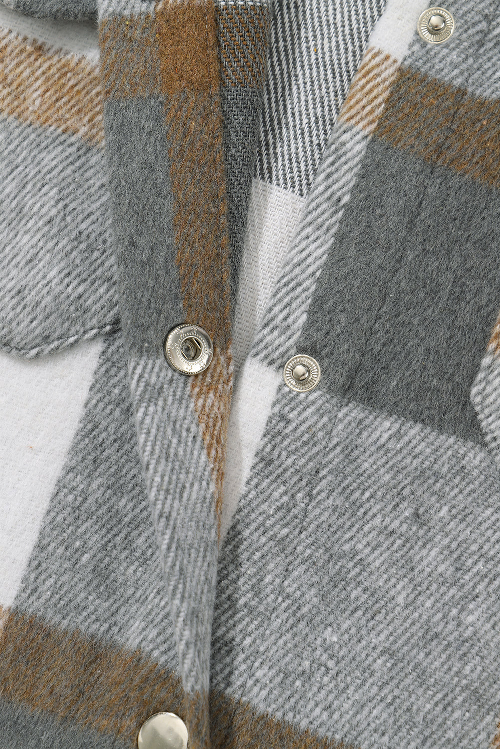 Sea Green Plaid Snap Button Pocket Fringed Hem Jacket