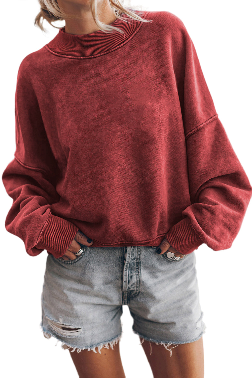 Sky Blue Drop Shoulder Crew Neck Pullover Sweatshirt