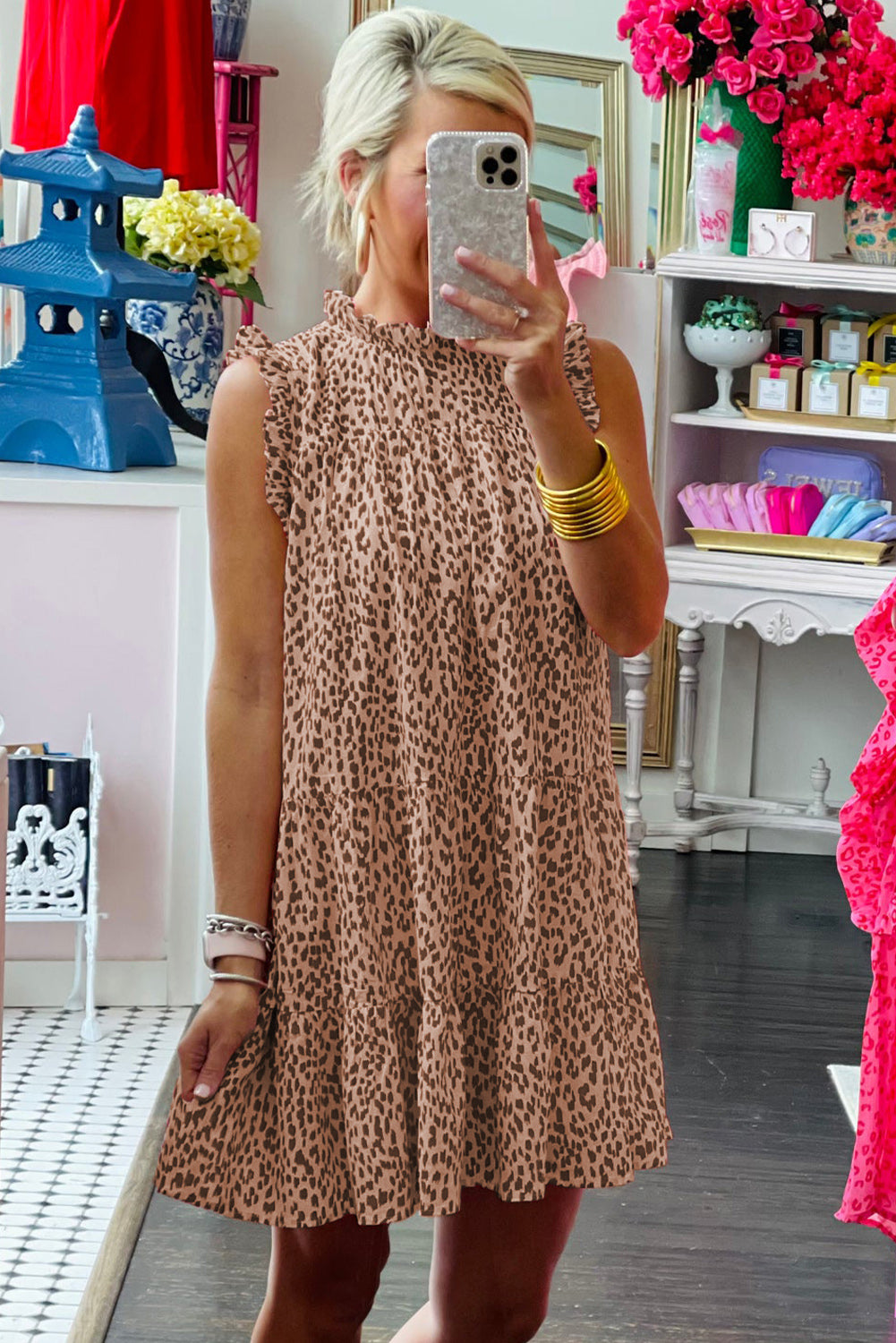 Oversized Leopard Puff Sleeve Blouse