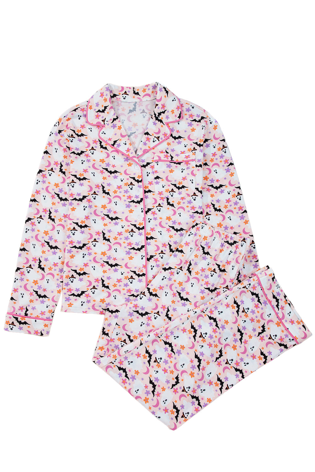 Pink Halloween, Haunted, Bat Print Pajama Set