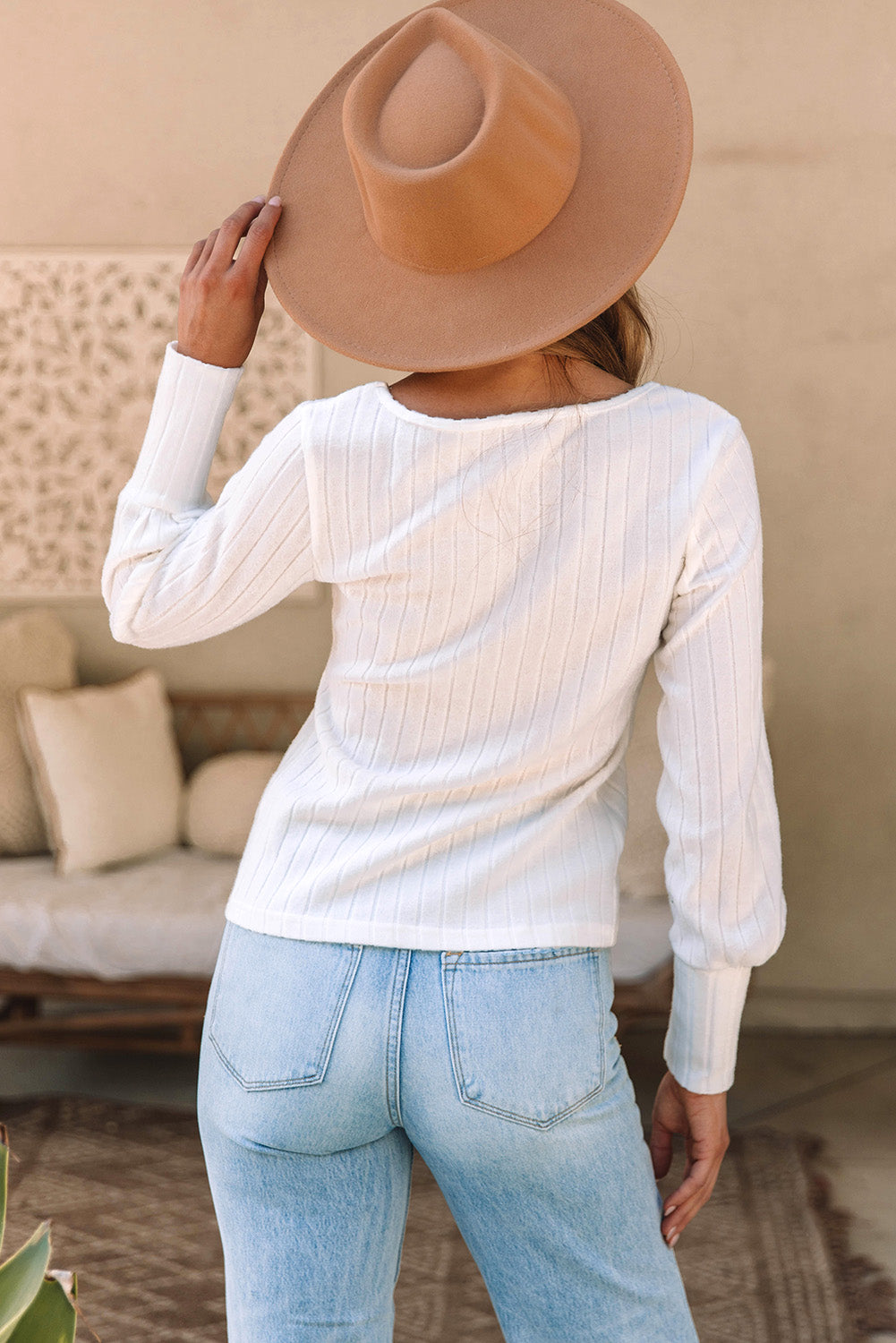 Ribbed Bishop Sleeve Top