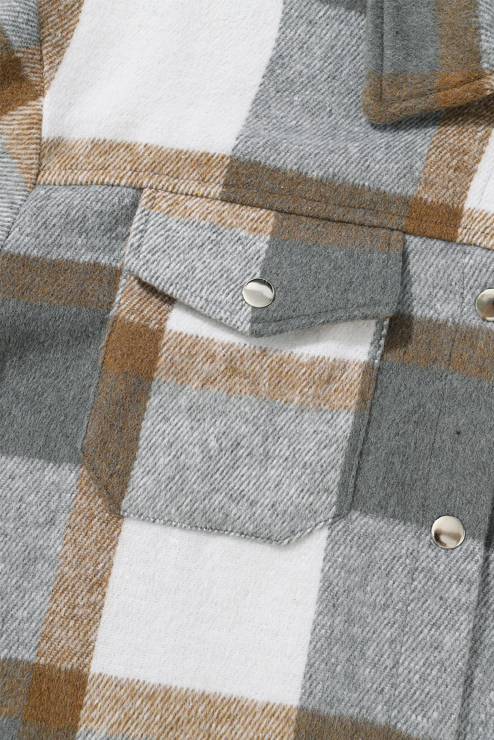 Sea Green Plaid Snap Button Pocket Fringed Hem Jacket