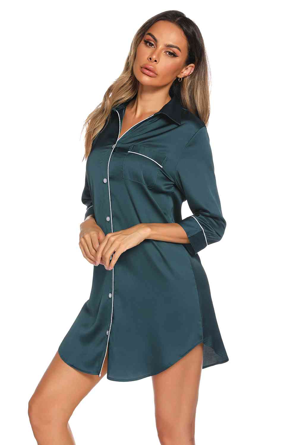 Button Up Night Dress with Pocket
