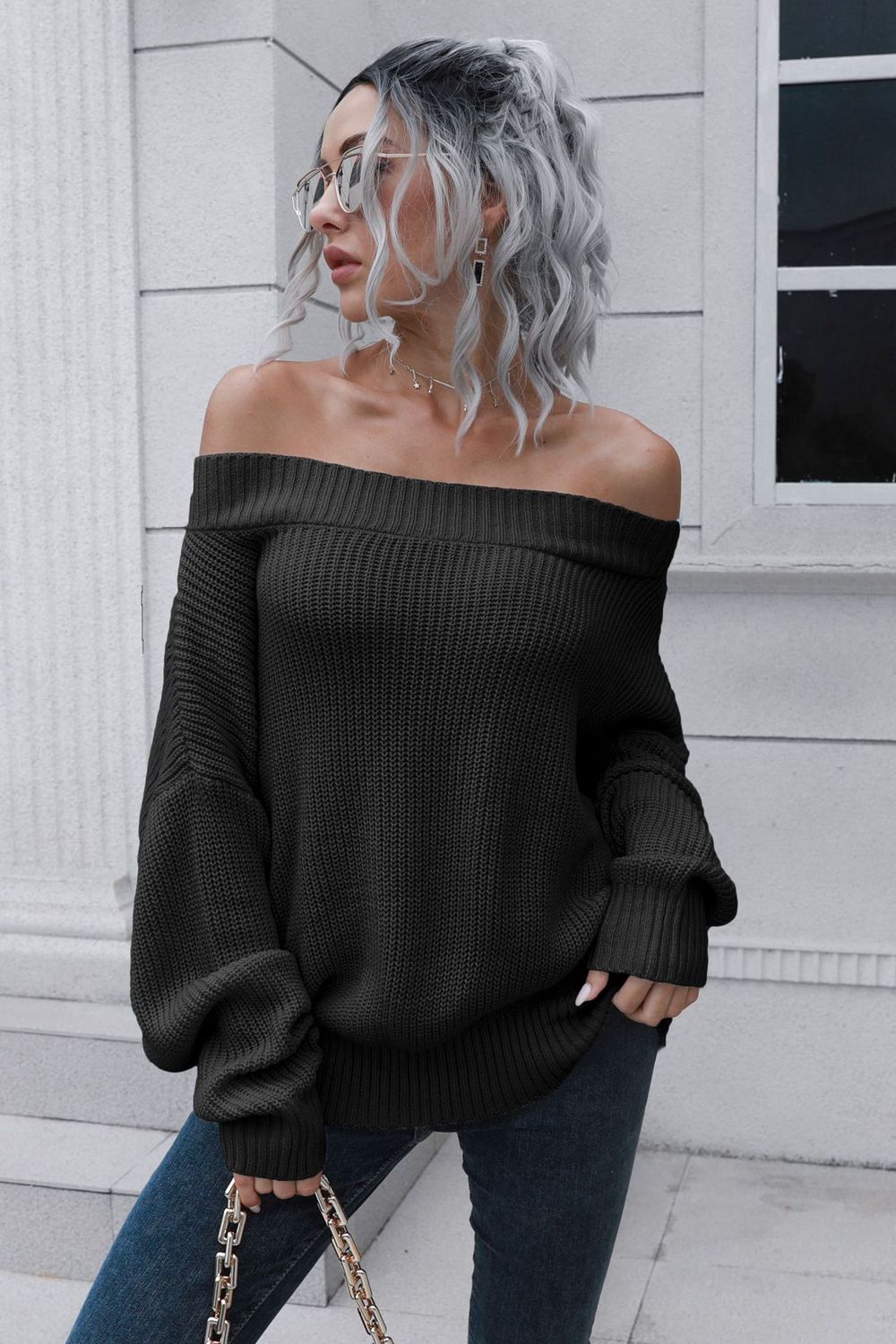 Off-Shoulder Pullover Sweater