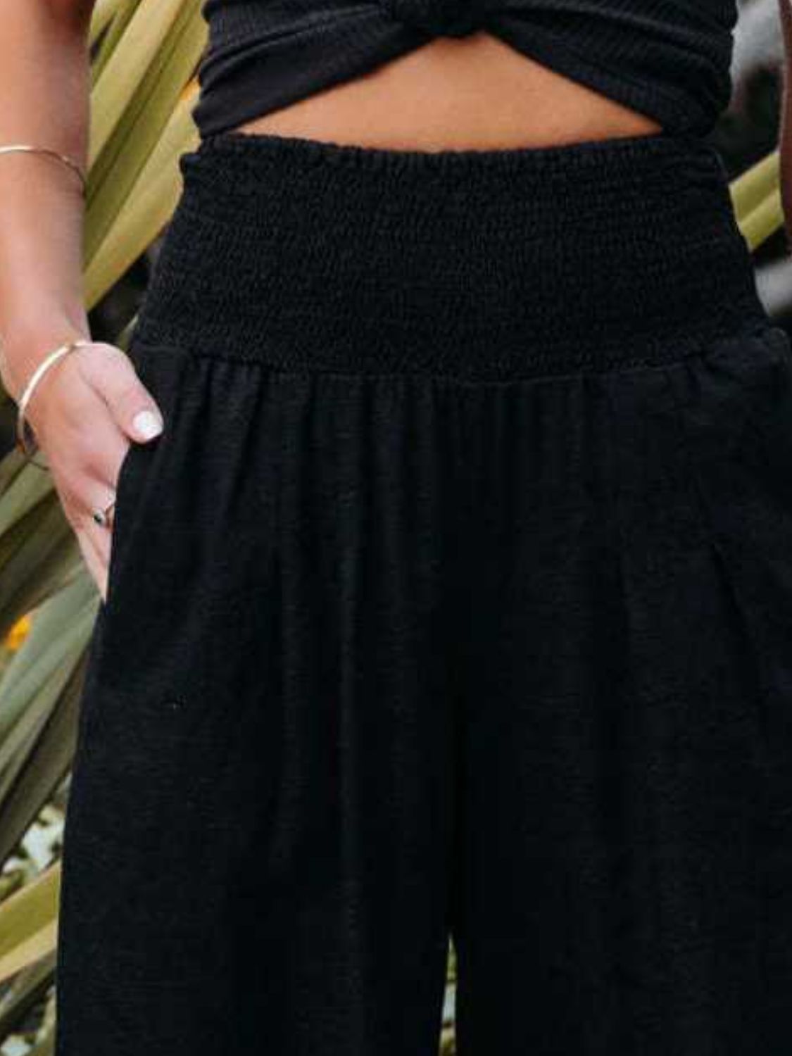 Full Size Smocked Waist, Wide Leg Pants