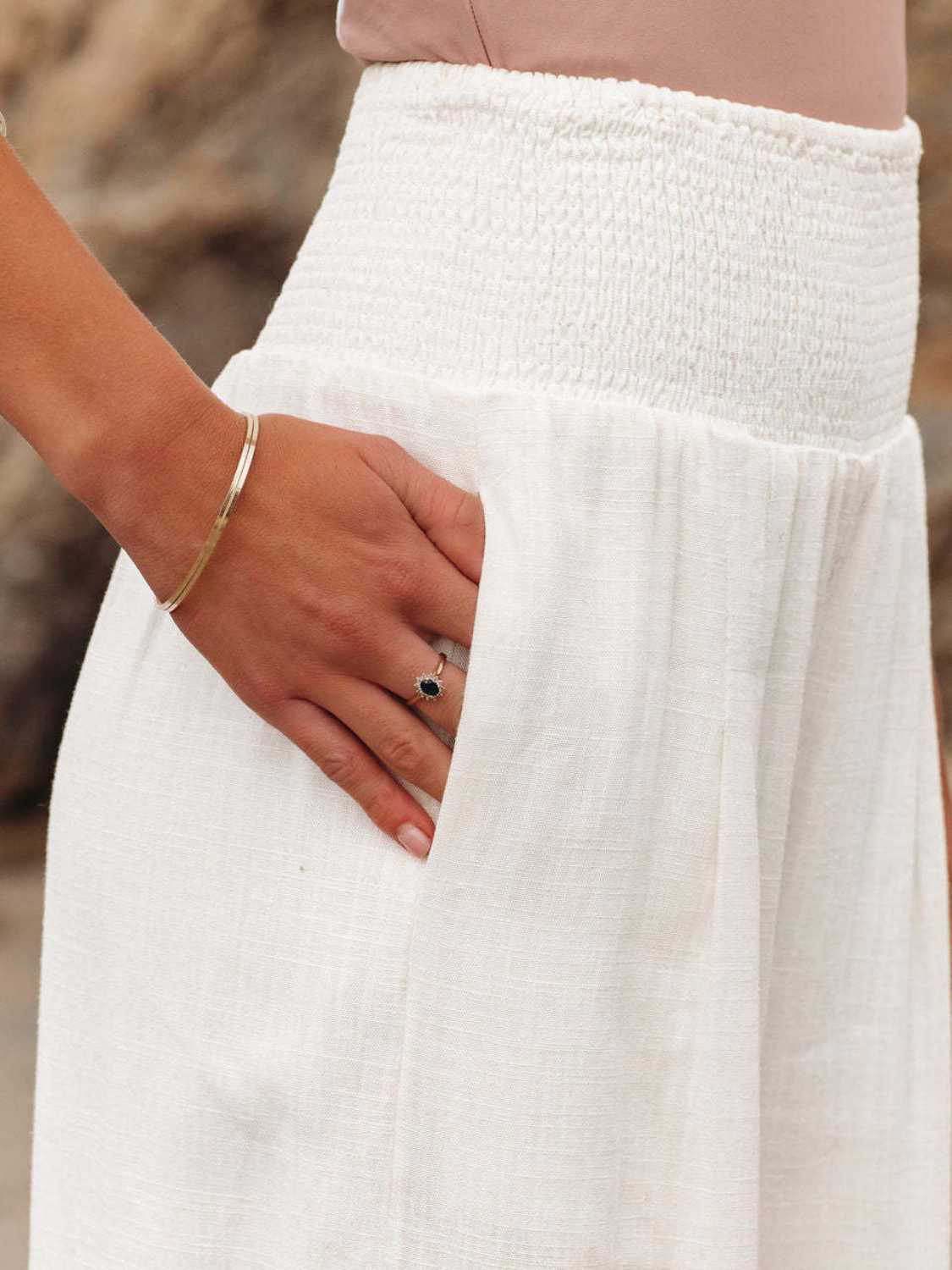 Full Size Smocked Waist, Wide Leg Pants