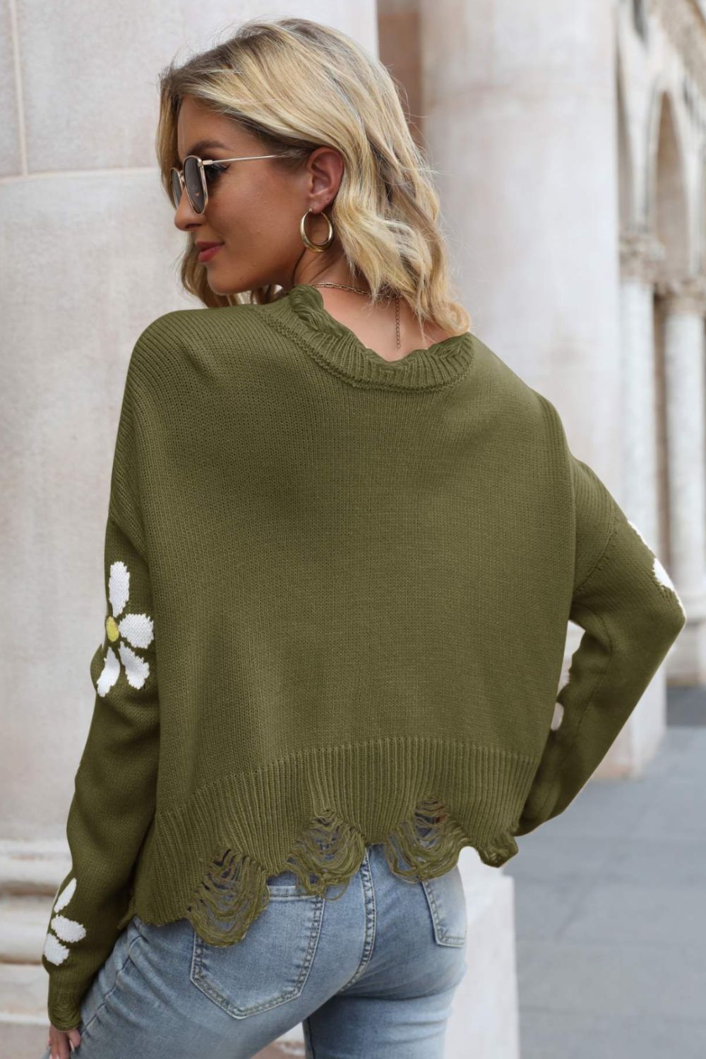 Flower Distressed Sweater