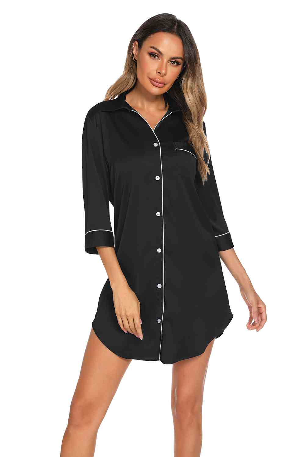 Button Up Night Dress with Pocket