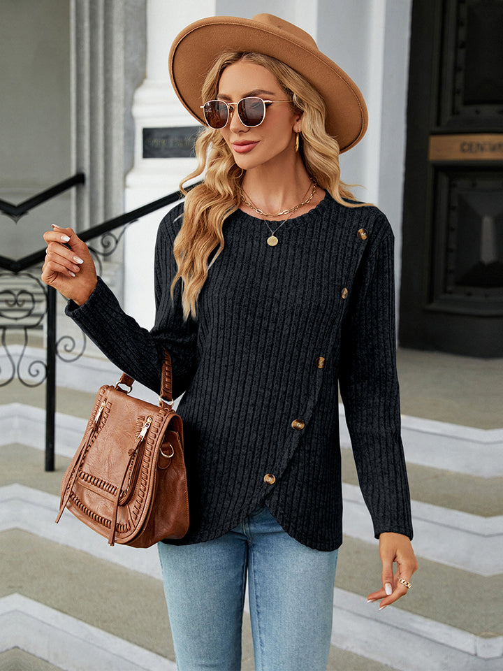 Ribbed Button Detail Blouse