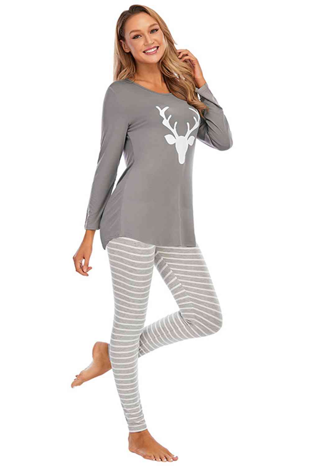 Deer Top and Striped Pants Lounge Set