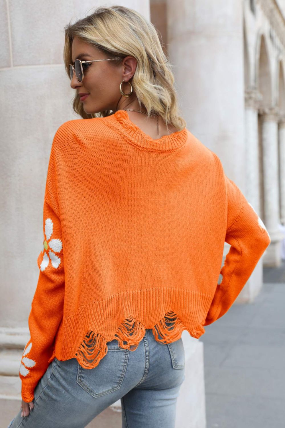 Flower Distressed Sweater