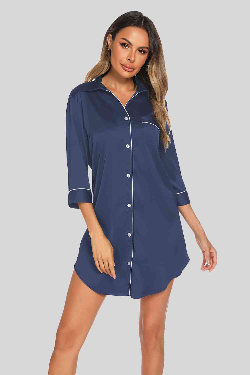 Button Up Night Dress with Pocket