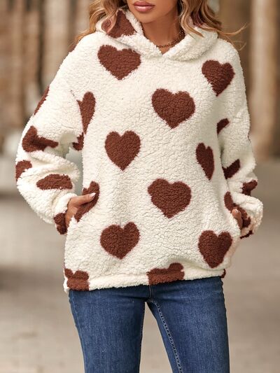 Fuzzy Heart Pocketed Hoodie