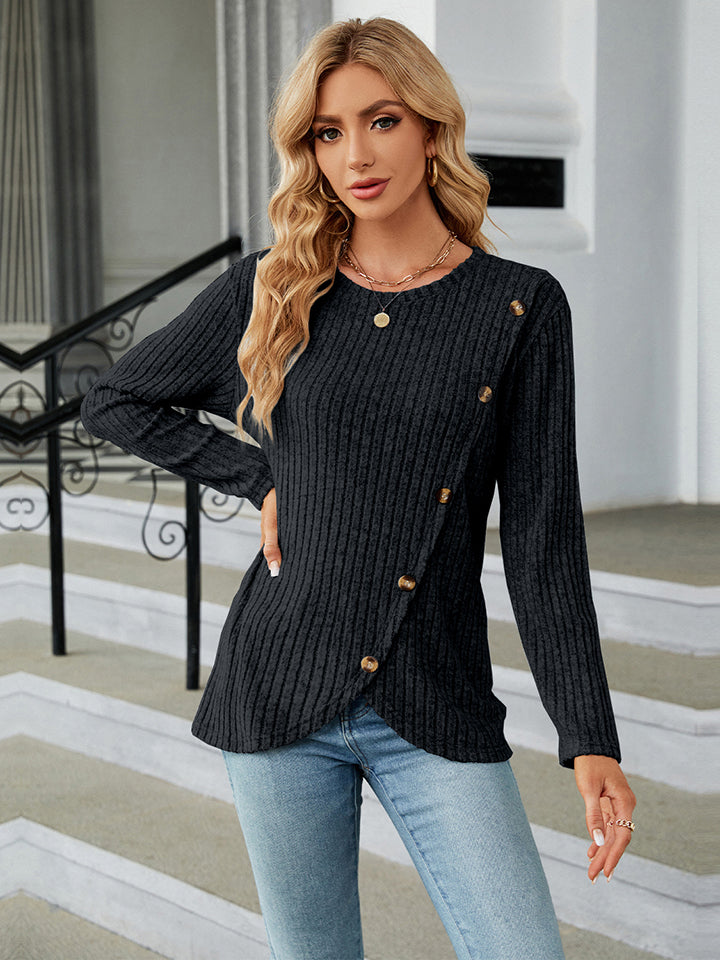 Ribbed Button Detail Blouse