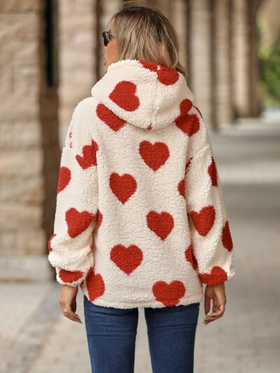 Fuzzy Heart Pocketed Hoodie