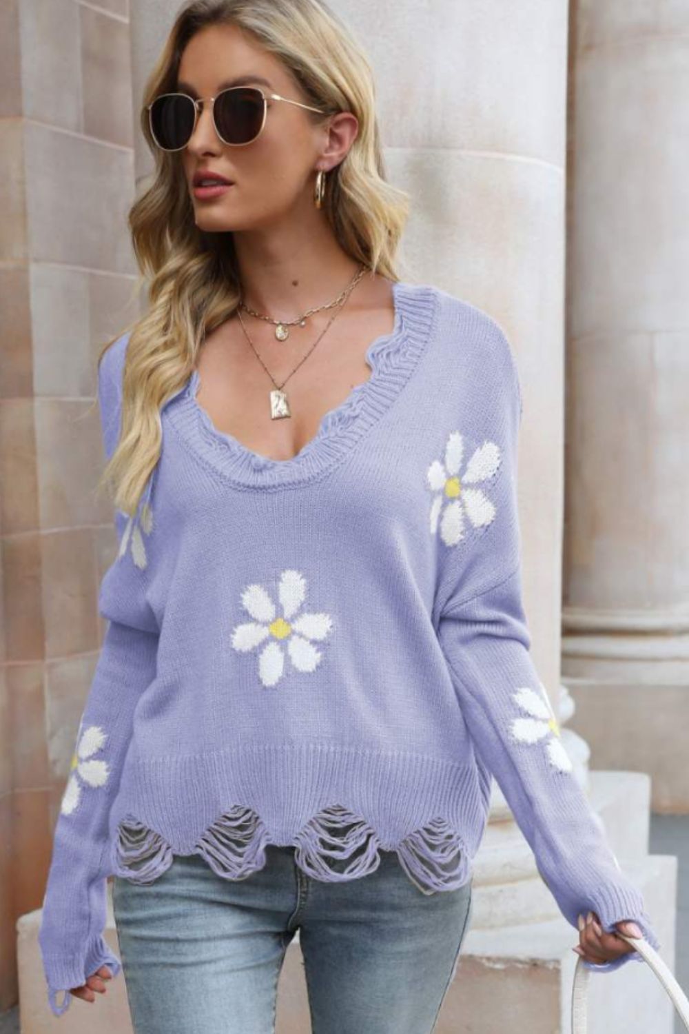 Flower Distressed Sweater
