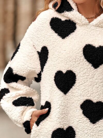 Fuzzy Heart Pocketed Hoodie