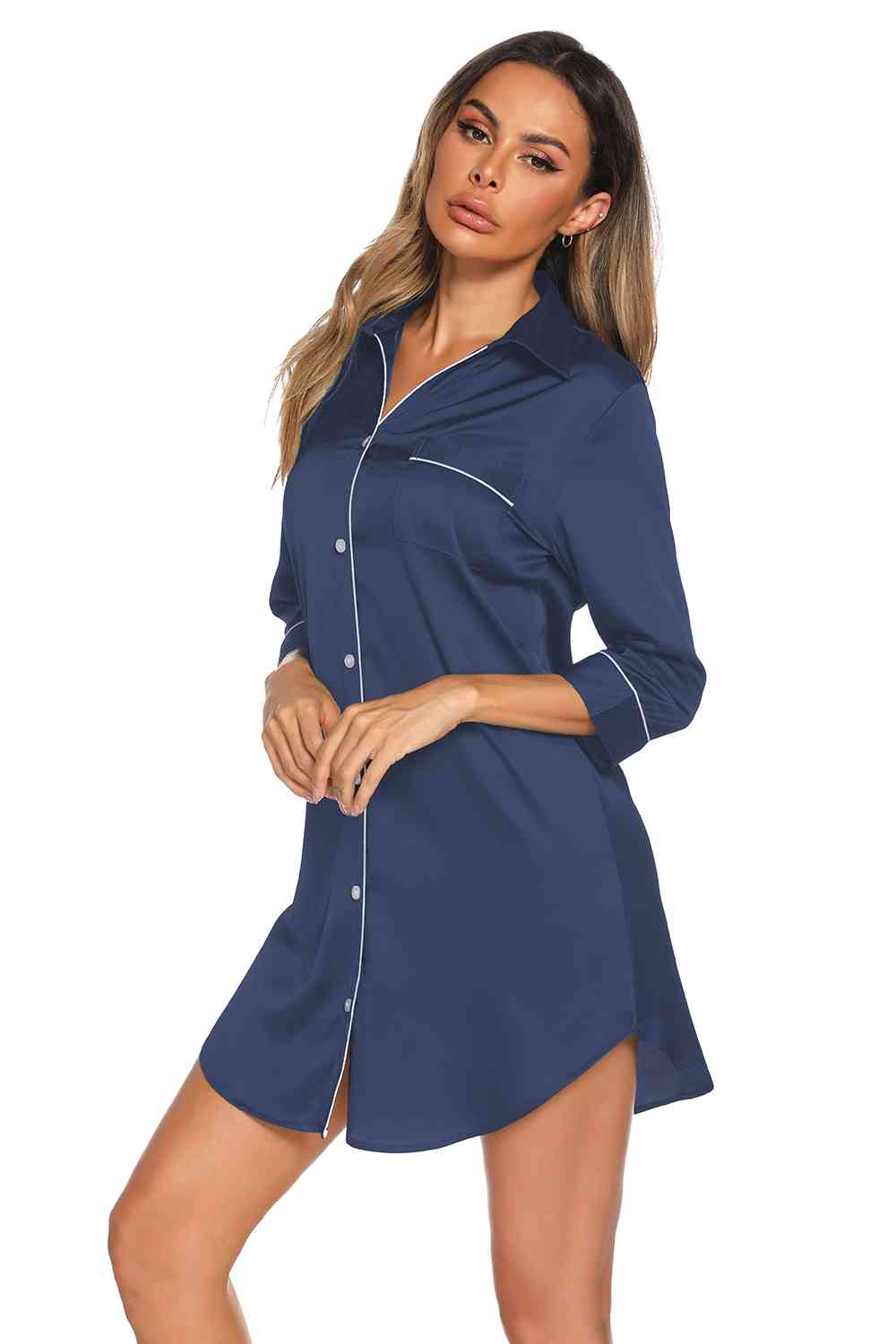 Button Up Night Dress with Pocket