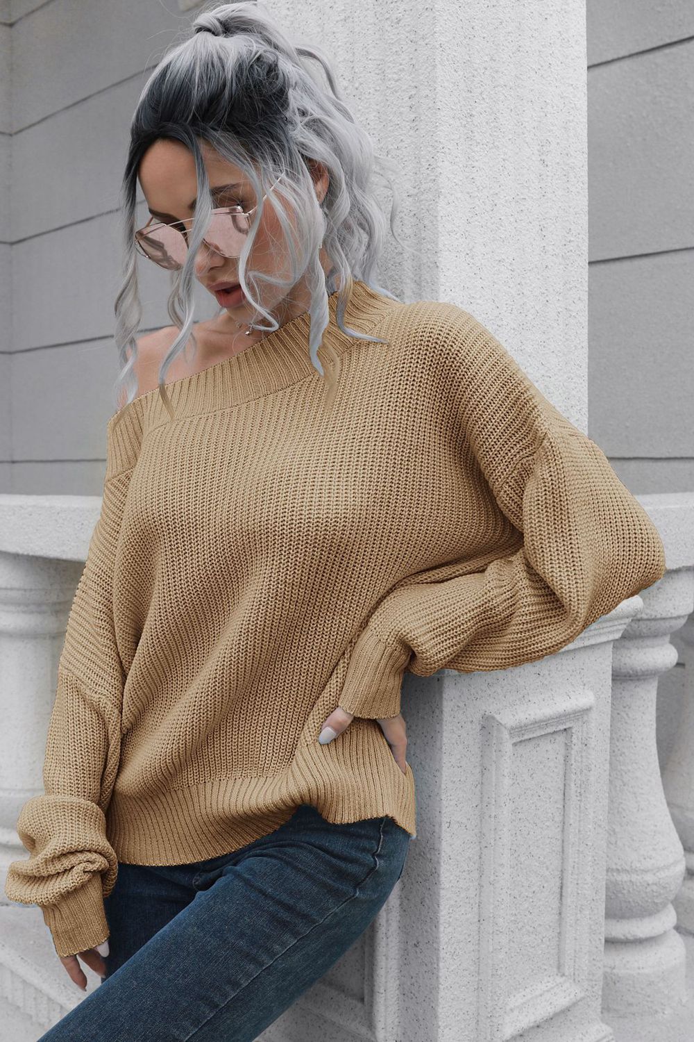 Off-Shoulder Pullover Sweater