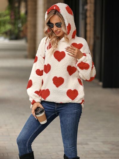 Fuzzy Heart Pocketed Hoodie