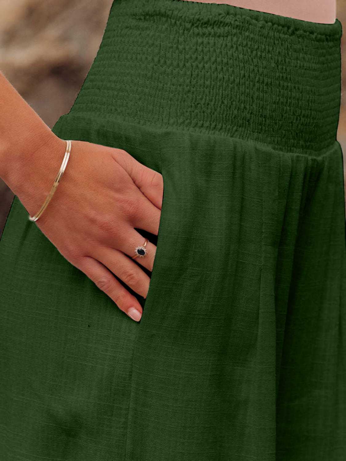 Full Size Smocked Waist, Wide Leg Pants