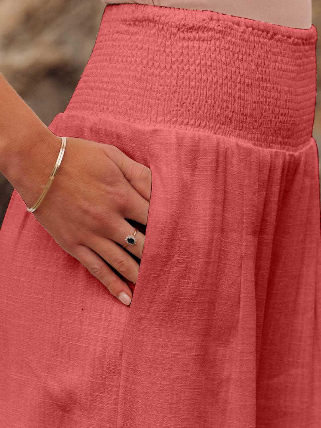 Full Size Smocked Waist, Wide Leg Pants
